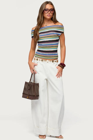 Irenea Striped Knit Off Shoulder Top