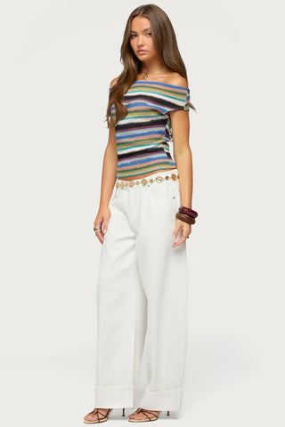 Irenea Striped Knit Off Shoulder Top