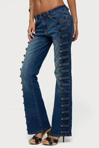 Button Loop Low Rise Bootcut Jeans