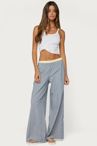 Indya Contrast Plaid Wide Leg Pants
