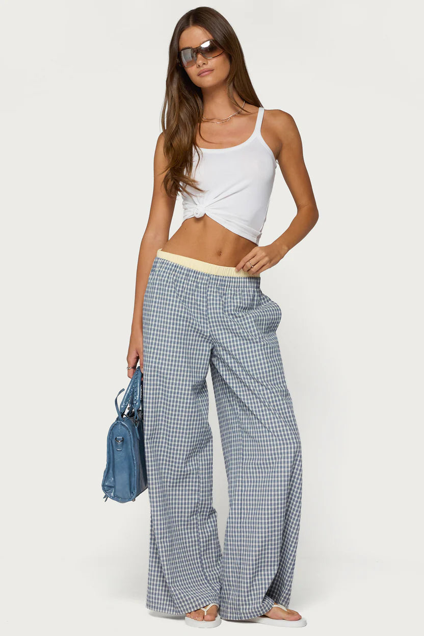 Indya Contrast Plaid Wide Leg Pants