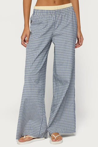 Indya Contrast Plaid Wide Leg Pants