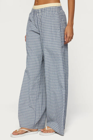 Indya Contrast Plaid Wide Leg Pants