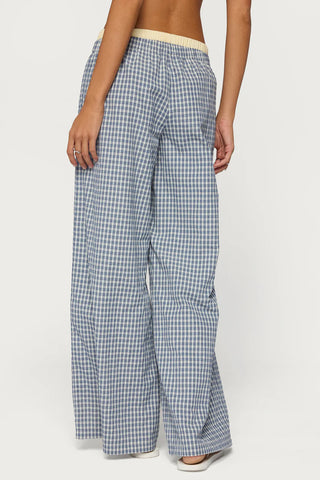 Indya Contrast Plaid Wide Leg Pants