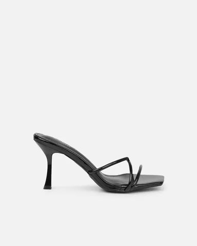 Black Patent Mid Heeled Sandals