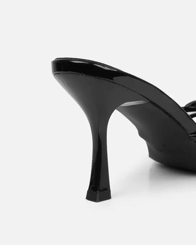 Black Patent Mid Heeled Sandals