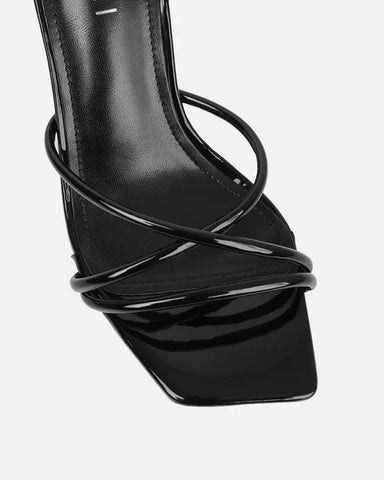 Black Patent Mid Heeled Sandals