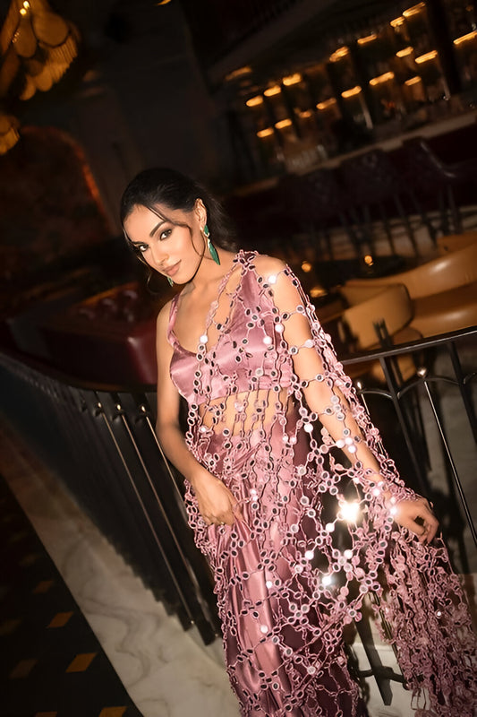 Rosé radiance cutwork saree
