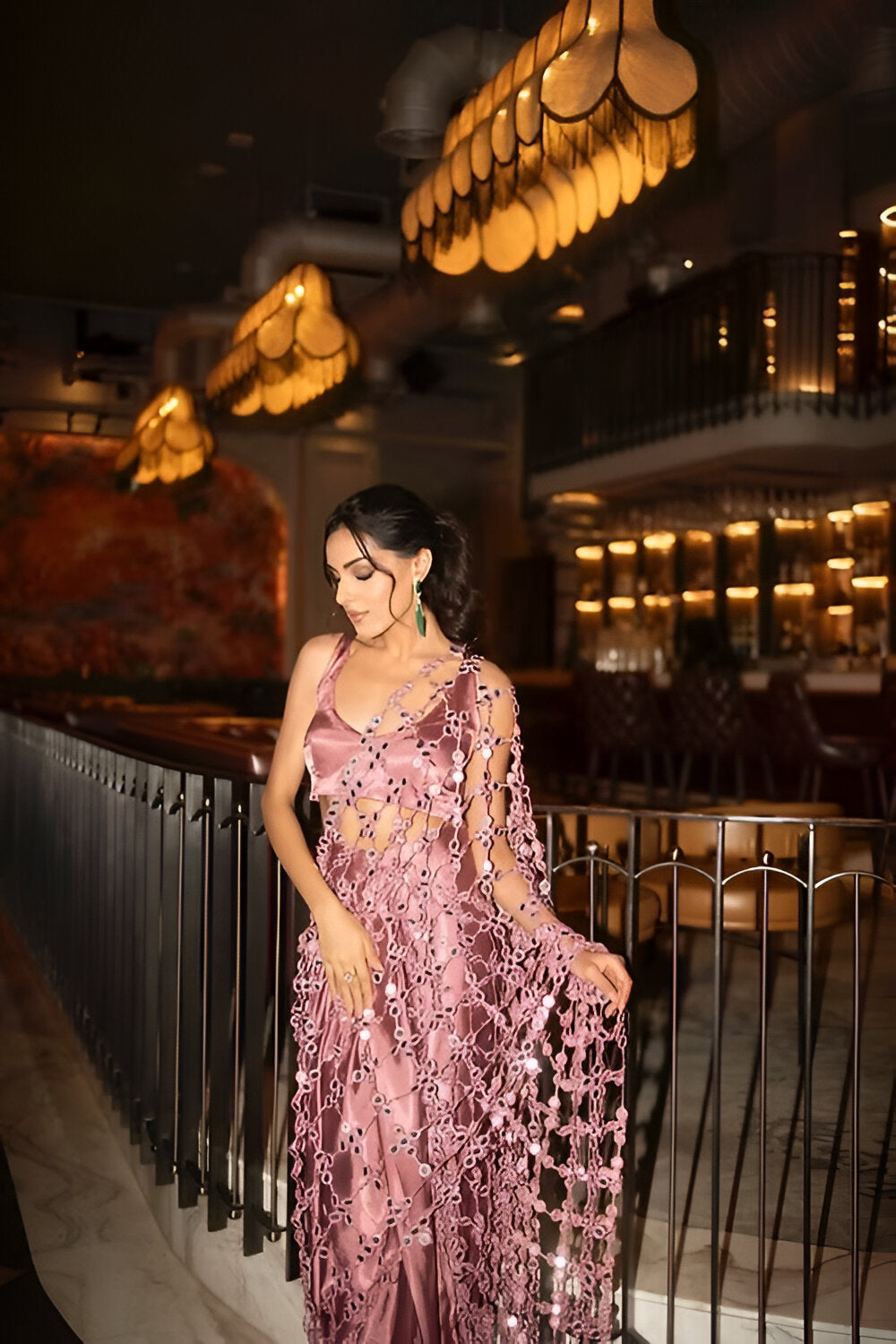 Rosé radiance cutwork saree