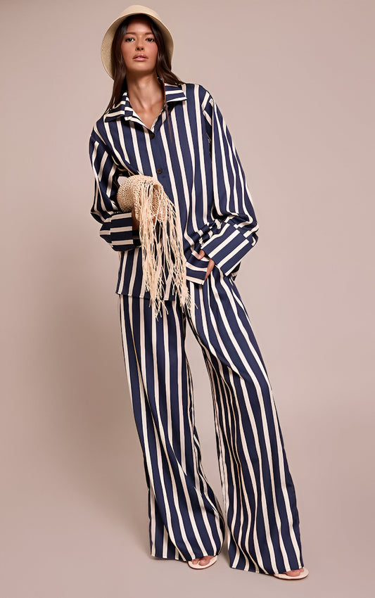 Navy Satin Pinstripe Shirt