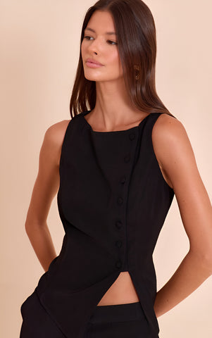 Navy Pinstripe Woven Asymmetric Button Detail Waistcoat