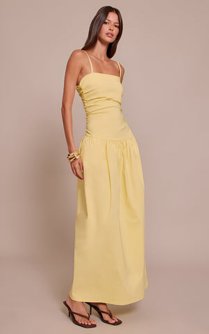 Chocolate Stretch Woven Strappy Ruched Maxi Dress