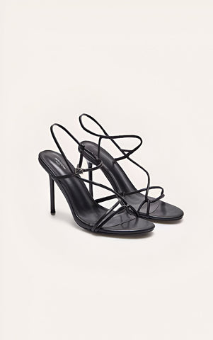Gold Wide Fit Pu Strappy Asymmetric Buckle High Stiletto Heeled Sandals