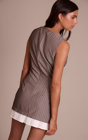 Black Pinstripe Pleated Hem Detail Bodycon Dress