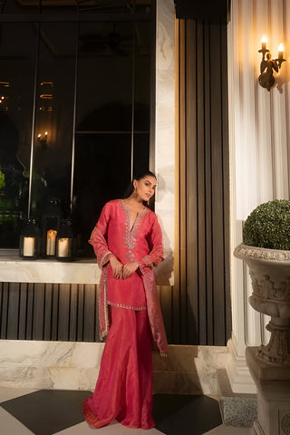 Electric pink tissue gharara set