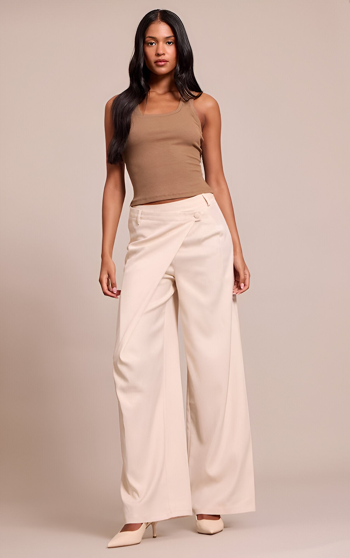 Tall Stone Woven Wrap Front Trousers