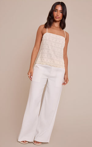 Petite Cream Stud Tie Back Cami Top