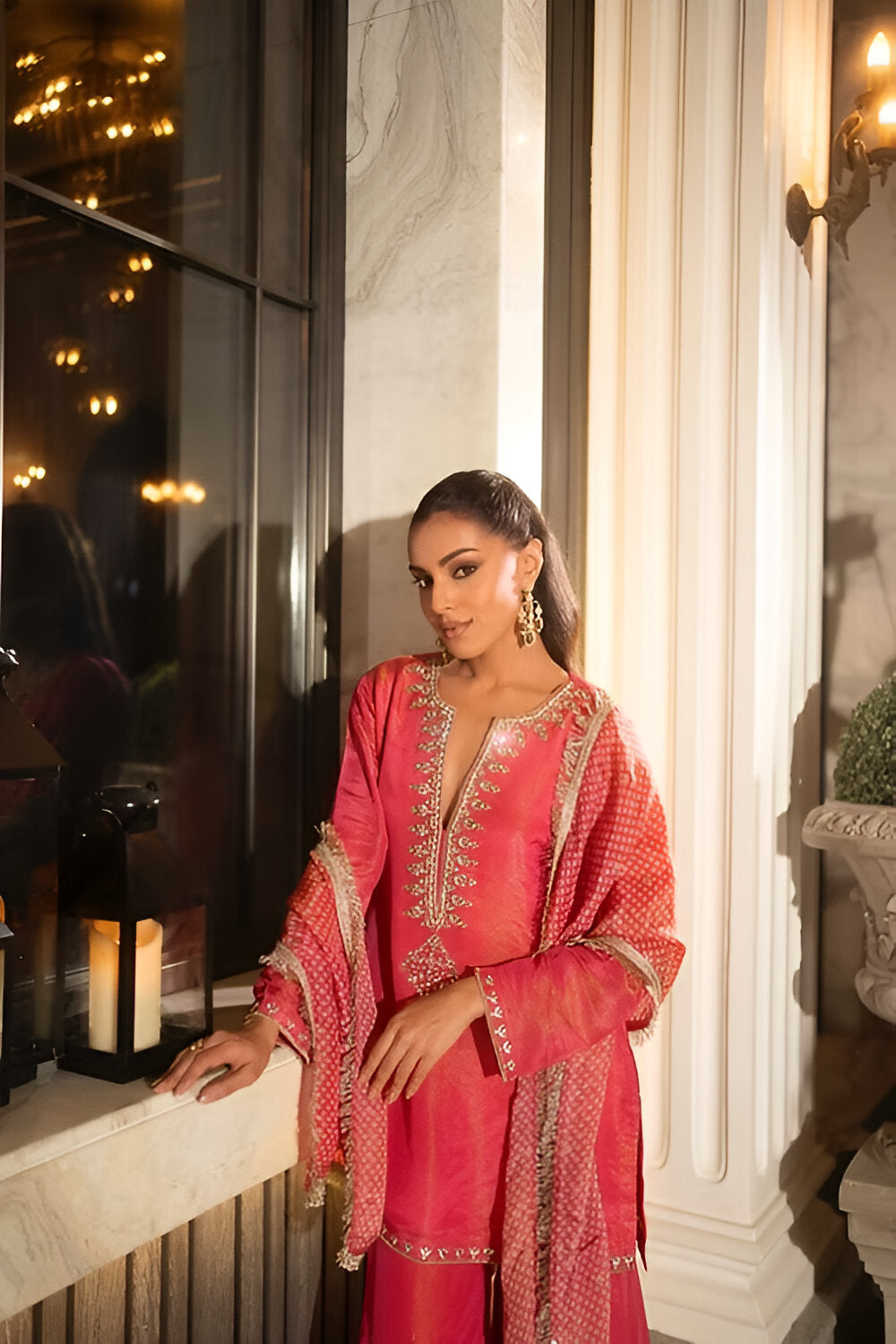 Electric pink tissue gharara set