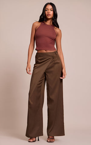 Tall Stone Woven Wrap Front Trousers