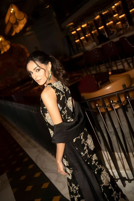 Black embroidered Gharara Set