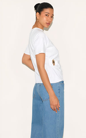 Black Trim Detail Asymmetric Hem T Shirt