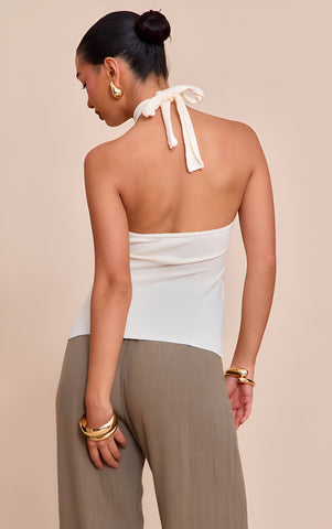 Black Trim Detail Wrap Halter Neck Top