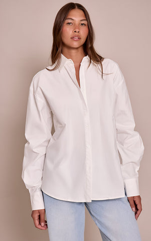 Navy Cotton Multi Button Cinched Shirt