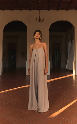 Stone Pleat Detail Bandeau Wide Leg Jumpsuit