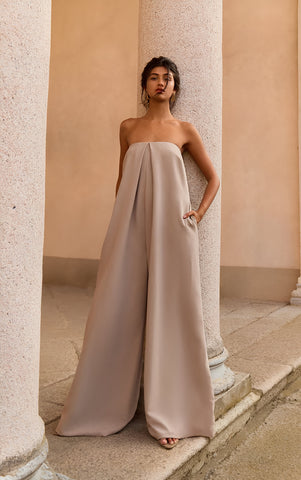 Stone Pleat Detail Bandeau Wide Leg Jumpsuit