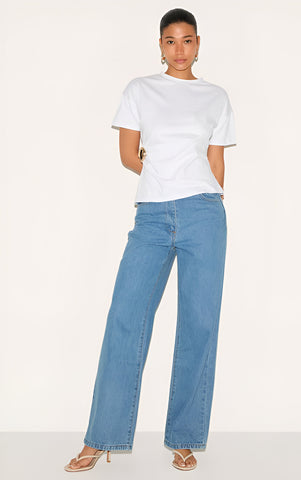 Black Trim Detail Asymmetric Hem T Shirt