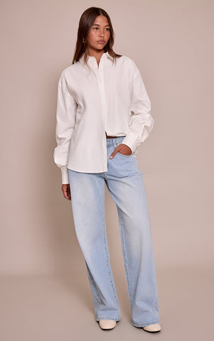 Navy Cotton Multi Button Cinched Shirt