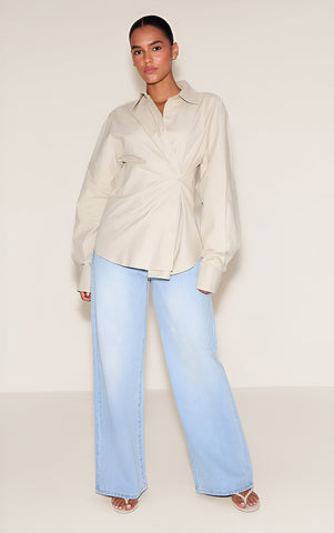 Navy Cotton Multi Button Cinched Shirt