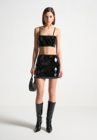 Vegan Leather Mirrored Mini Skirt