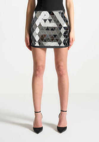 Vegan Leather Mirrored Mini Skirt